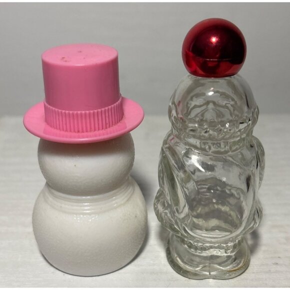 Avon Bottles Snowman Pink Hat Milk Glass & Santa Claus Clear Glass Container Set - Picture 4 of 7